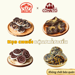  Kẹo chuối Bến Tre Hai Tỏ - Kẹo chuối bánh tráng giòn hạt điều cuộn đậu phộng - Không chất bảo quản 