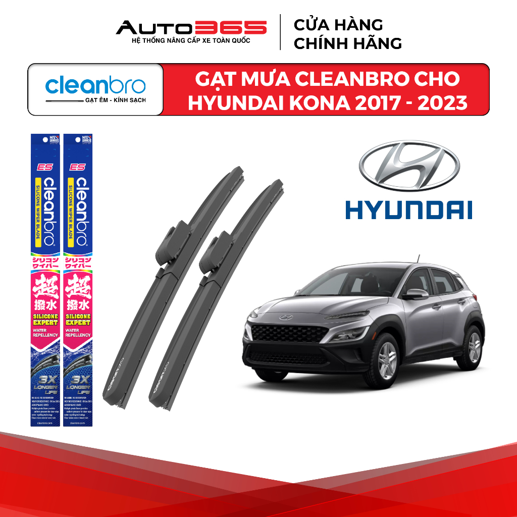 Gạt mưa Cleanbro cho xe ô tô Hyundai Kona lưỡi silicon phủ nano - Auto365 Store