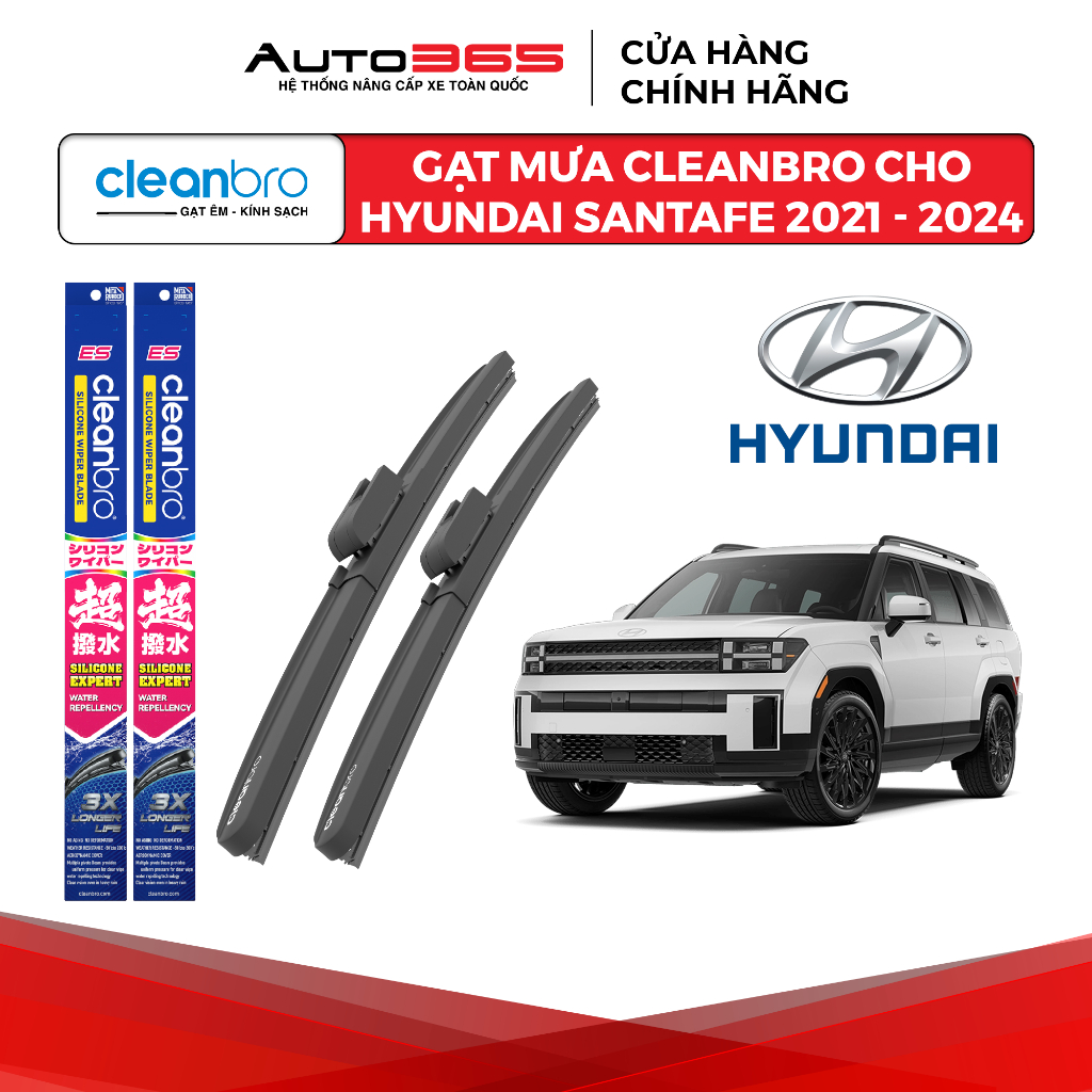 Gạt mưa Cleanbro cho xe ô tô Hyundai Santafe lưỡi silicon phủ nano - Auto365 Store