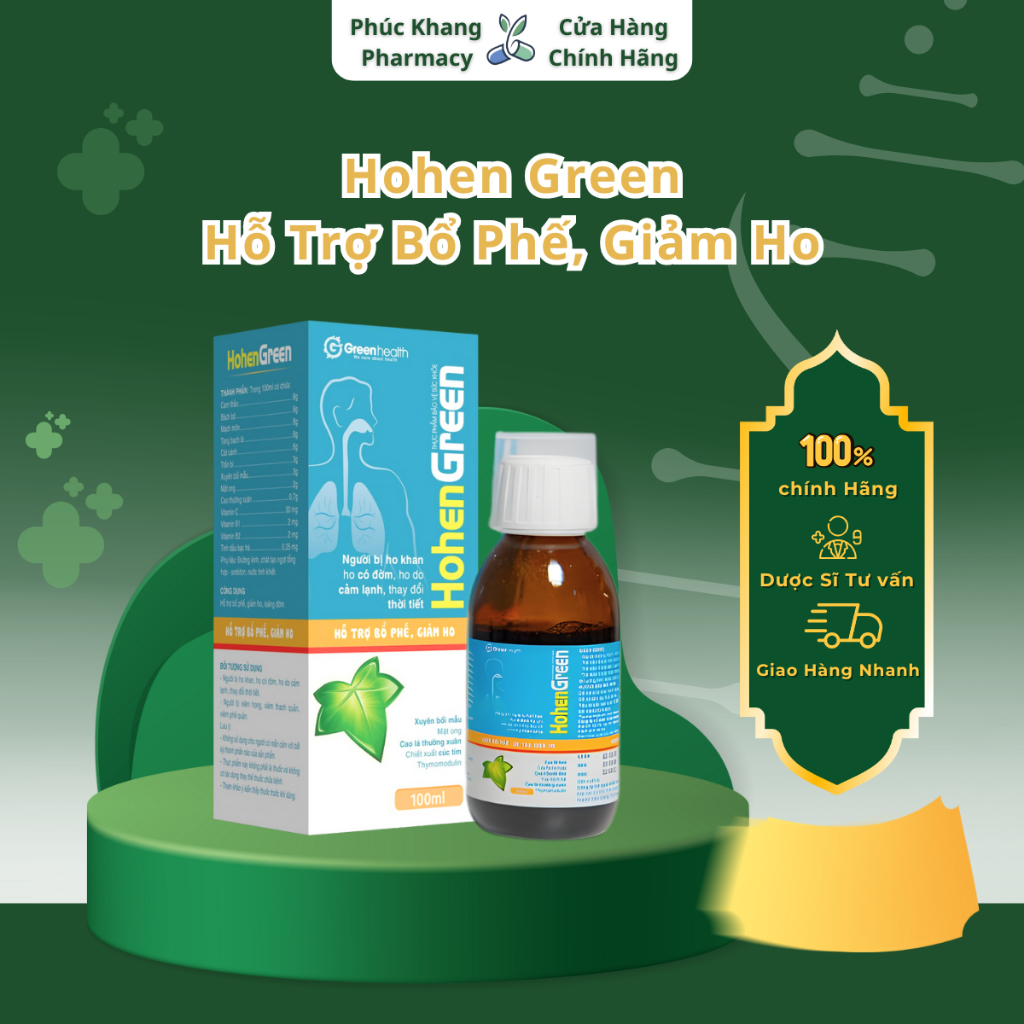 HOHEN GREEN siro dùng cho người bị ho khan,ho có đờm,ho kéo dài,khò khè dâu rát cổ,khản tiếng