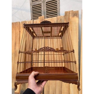 Khung lồng chim chào mào NAN TRU CỬA TRIỆN CHÂN QUỲ LÁ ĐỀ  37CM 23 NAN TRE CẠO TIA DỄ RÁP + CÓ VIDEO HD RÁP