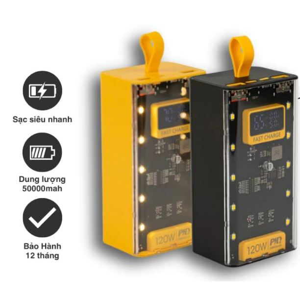 Sạc Dự Phòng 50000mAh Sạc Nhanh 120W  Thiết Kế Mới Đèn Led RGB Hiện %pin  Kèm 4 Đầu Sạc Tiện Lợi | BigBuy360 - bigbuy360.vn