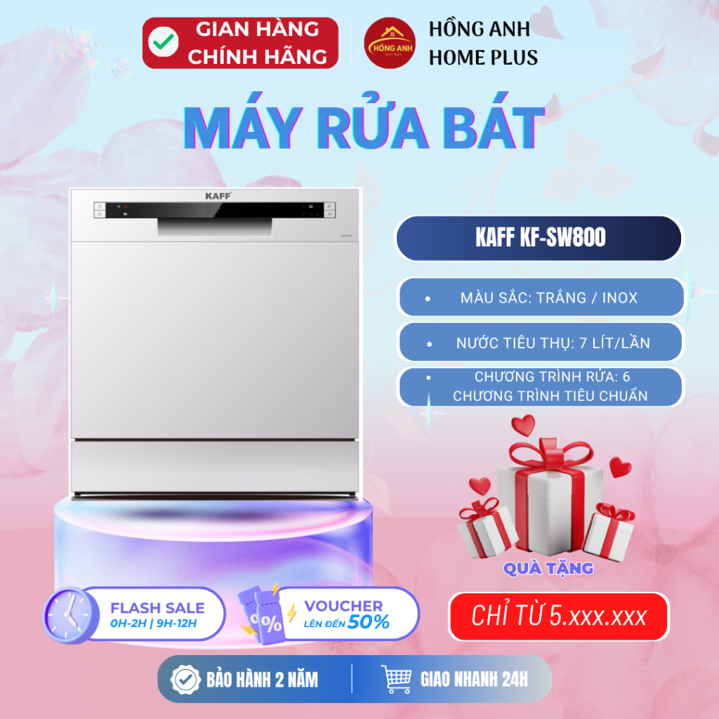 Máy rửa bát mini Kaff KF-SW800, dung tích 8 bộ châu âu, thiết kế nhỏ gọn để bàn hoặc âm tủ