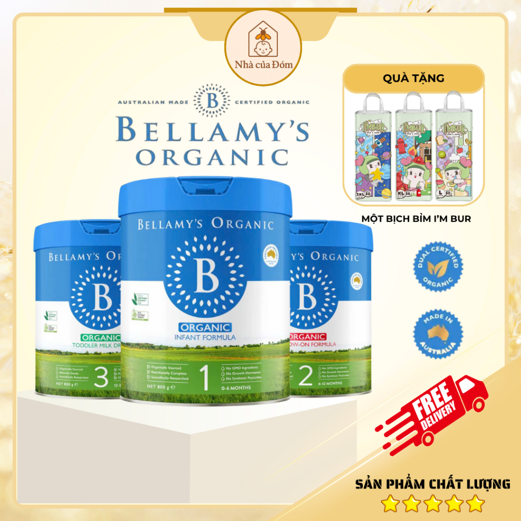 [Mua 1 tặng 1] Sữa Bellamy's Organic Classic 8HMO số 1, 2, 3, 4 800Gr Hỗ trợ miến dịch,  Tặng Tã Bur