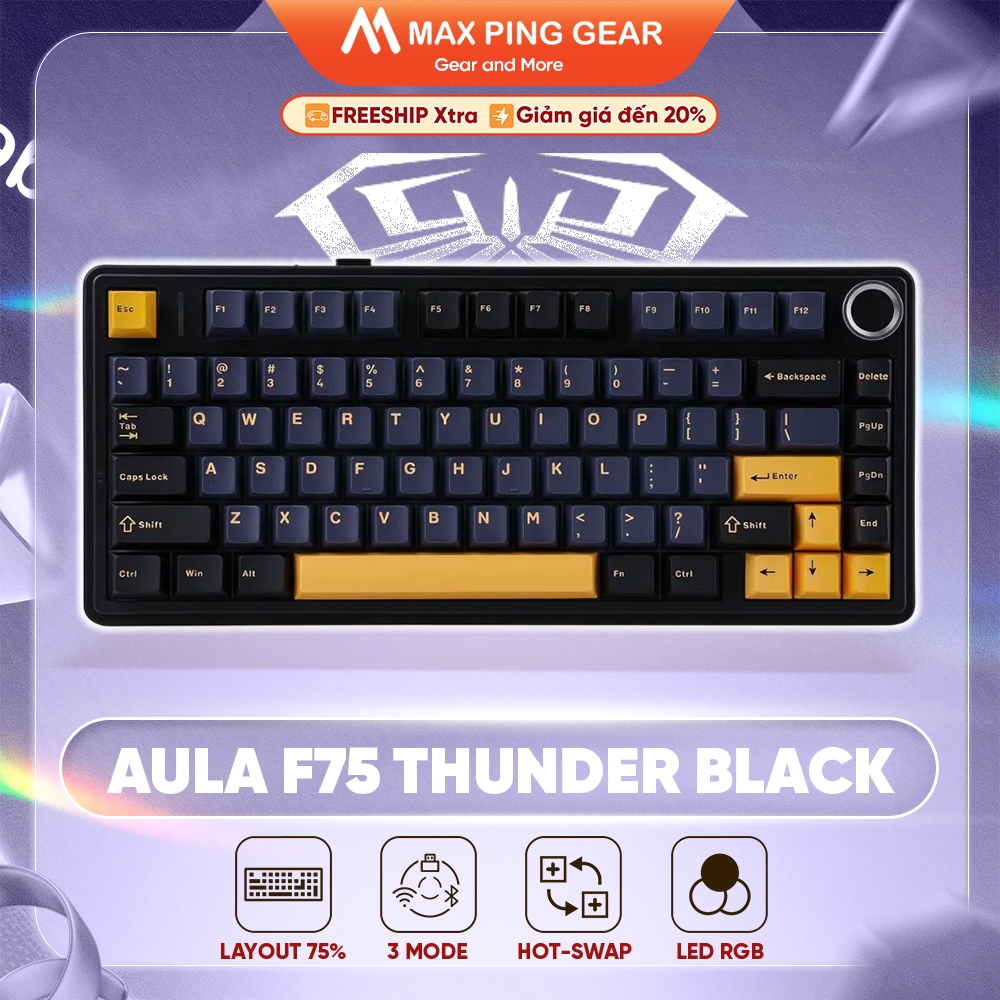 [HỎA TỐC] Bàn phím cơ Aula F75 Thunder black ( 3 modes/ Hotswap/ Led RGB) -Maxpinggear