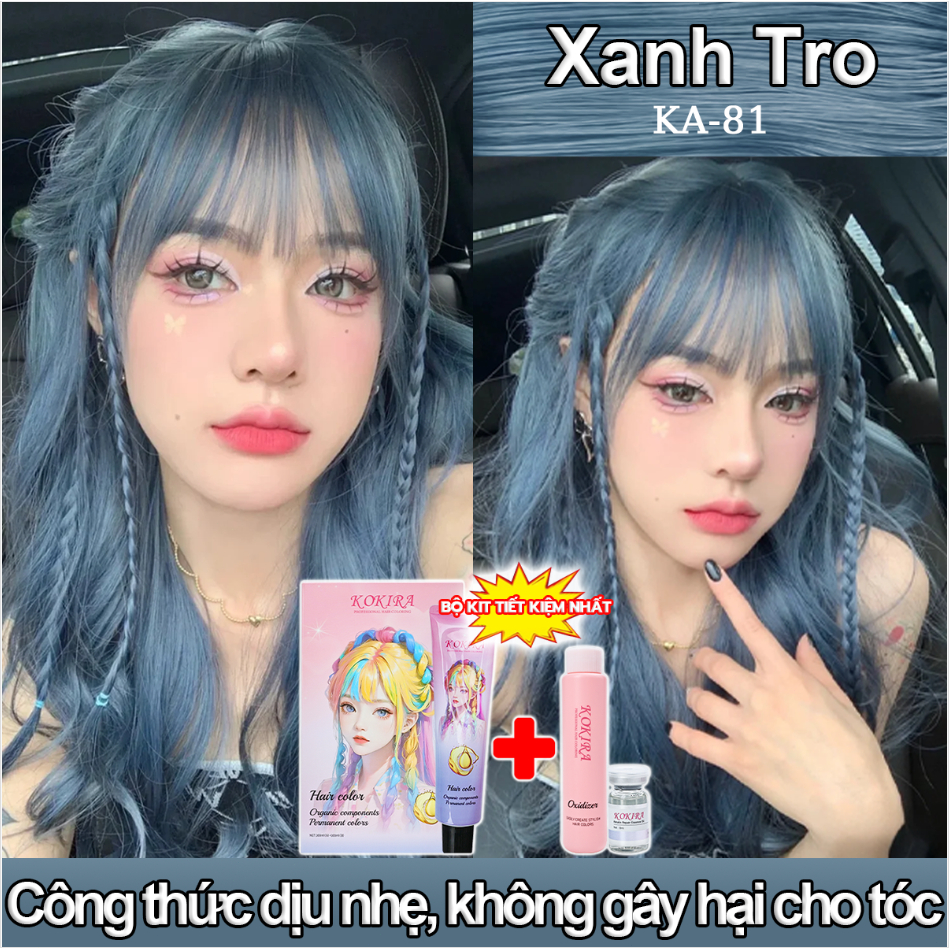 KOKIRA thuốc nhuộm tóc XANH TRO-81 ( 100ml Thuốc nhuộm + 100ml Chất oxy hóa ) thuốc nhuộm tóc tại nh