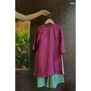  Áo dài bé gái lụa nhăn cao cấp – Áo dài Tết cho bé 10-40kg mẫu dễ thương mặc thoải mái 