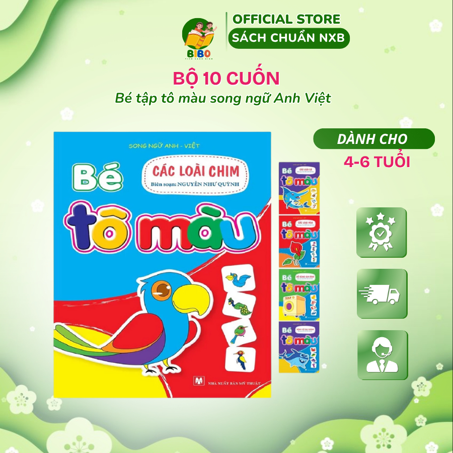 [TẶNG BÚT TÔ MÀU] Sách Tô Màu - Bộ 10 Cuốn Bé Tập Tô Màu Song Ngữ Anh - Việt
