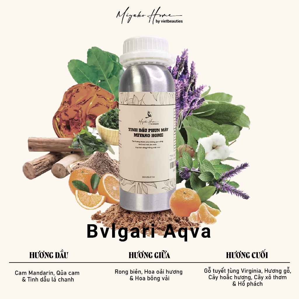 Tinh Dầu Khuếch Tán Thơm Phòng MIYAKO HOME | Hương Sảng Khoái | Bvlgari Aqva | 300-500-1000ml