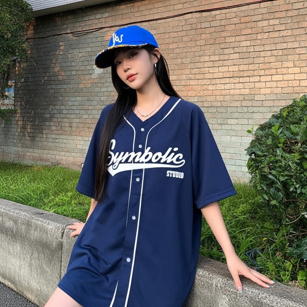 Áo Sơ Mi Bóng Chày Nam Nữ Unisex Form Rộng Tay Ngắn Thêu Chữ Symbolic Áo Sơ Mi Tay Lỡ Chất Kate Mịn 