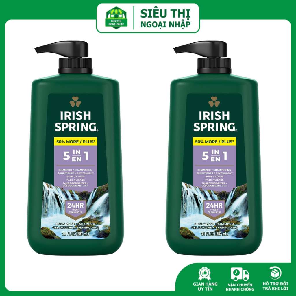 Sữa tắm Irish Spring 5 in 1 Body Wash & Shampoo 887ml Hàng Nhập Mỹ