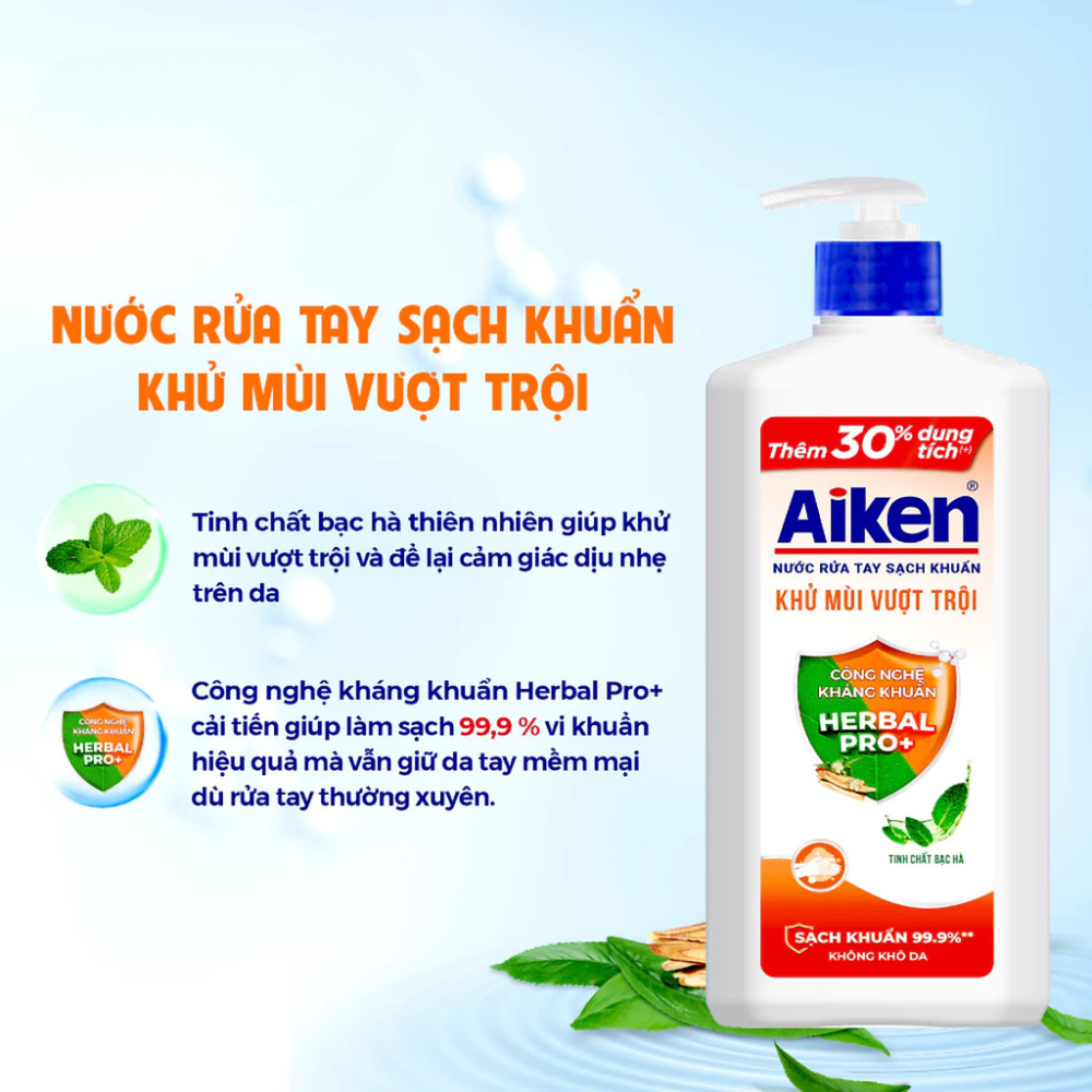 Nước rửa tay Aiken Sạch khuẩn Khử mùi 380g