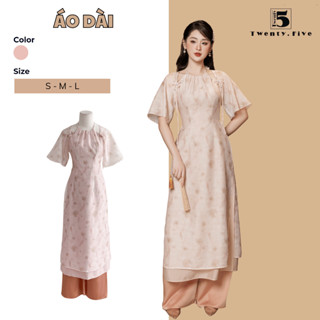  Áo dài tay lỡ họa tiết hoa đính nơ 2 bên Twenty.5- ADM01  Không kèm quần  