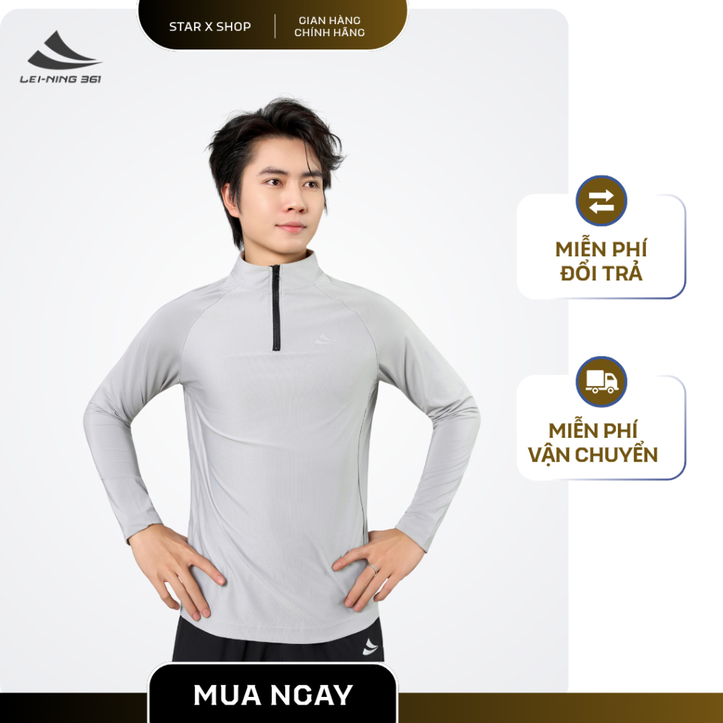 Áo Thun Dài Tay Nam Lei-Ning 361 Cổ Trụ Kéo Khóa, Thể Thao, Giữ Nhiệt-AOGN01.361 Lei Ning Sport VN