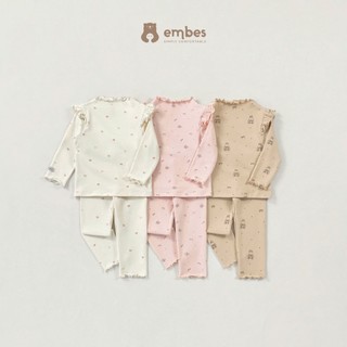  Bộ Quần Áo Thu Đông Viền Bèo Bé Gái Embes Bộ Dài Tay Hoa Nhí Chất Cotton Dệt Lông Mỏng Từ 8-18Kg 