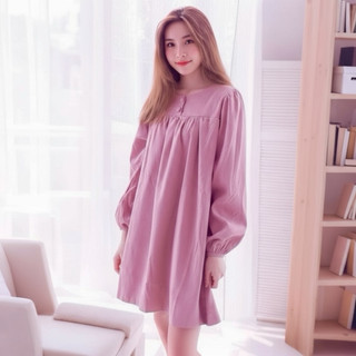 Đầm suông hồng tay dài, váy babydoll bầu mặc ok (kèm hình thật)