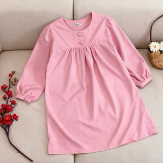 Đầm suông hồng tay dài, váy babydoll bầu mặc ok (kèm hình thật)