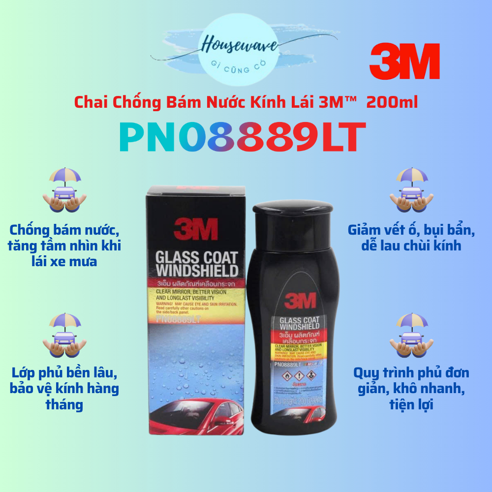 3M_Dung dịch chống bám nước kính lái ô tô Glass Coat Windshield 3M PN8889LT (200ml) - Hàng chính hãn