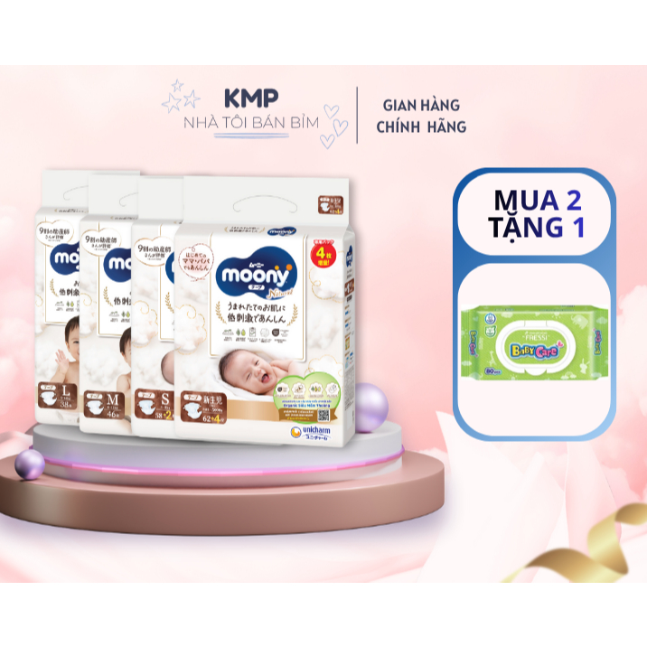 Bỉm Moony Natural Moony Trắng - Tã Dán MOONY NATURAL  -  NB/S/M/L Siêu Mềm Cotton Organic - Cam kết 
