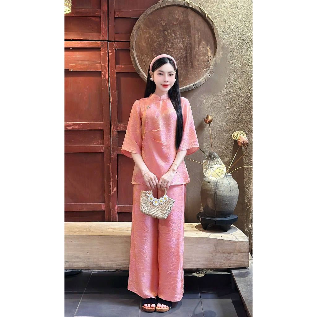 Bộ Đi Chùa Cổ Tàu Lụa  Tằm Tencel Ánh Song Kim - Đồ Lam Nữ - Đồ Lam Nữ Tơ Mềm Thanh Lịch