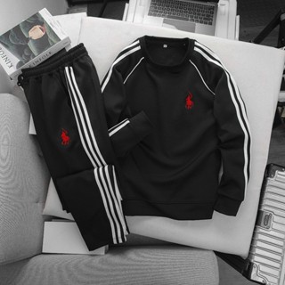 Bộ quần áo thu đông nam nữ, bộ quần áo nỉ ngựa 3 sọc  thêu logo đỏ nam nữ