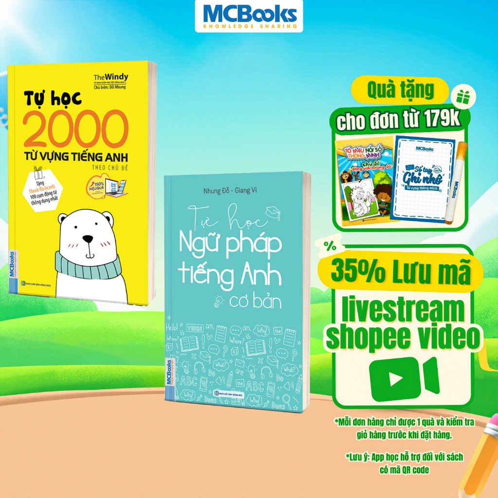 Sách - Combo Tự học ngữ pháp tiếng Anh cơ bản và Tự học 2000 từ vựng tiếng Anh theo chủ đề - Khổ nhỏ