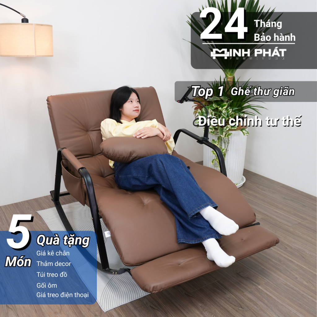 [Mới] Ghế bập bênh Minh Phát có kệ để chân điều chỉnh 5 tư thế khung thép mạ kẽm sơn tĩnh điện bảo hành 24 tháng