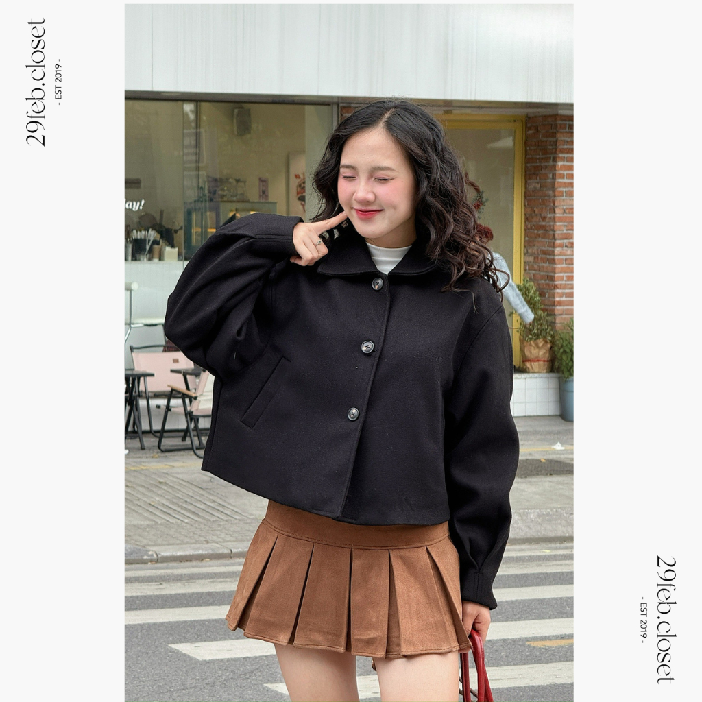 Áo Khoác Dạ Nữ Croptop Túi Chéo Trẻ Trung Mùa Thu Đông, Áo Khoác Nữ Mùa Đông Dáng Ngắn Dày Dặn - 29feb.closet - A351 | BigBuy360 - bigbuy360.vn