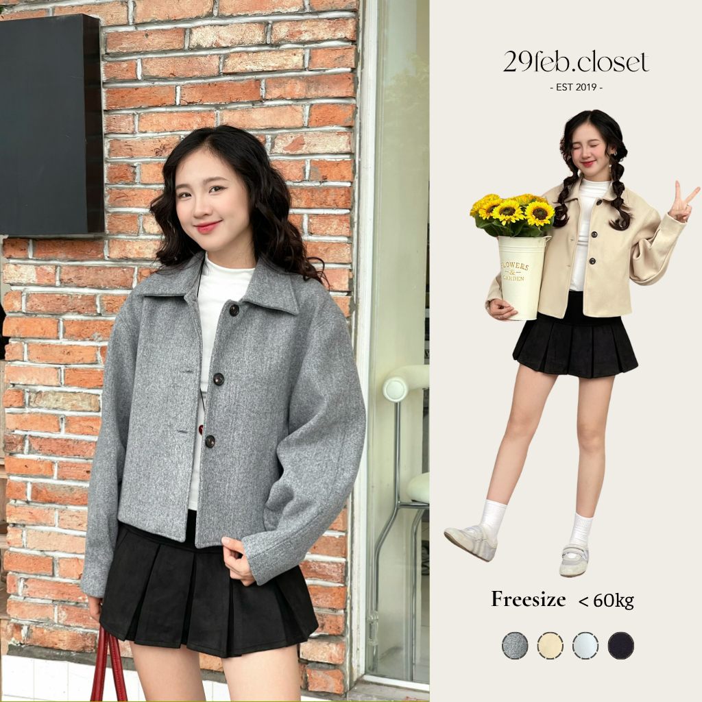 Áo Khoác Dạ Nữ Croptop Túi Chéo Trẻ Trung Mùa Thu Đông, Áo Khoác Nữ Mùa Đông Dáng Ngắn Dày Dặn - 29feb.closet - A351 | BigBuy360 - bigbuy360.vn