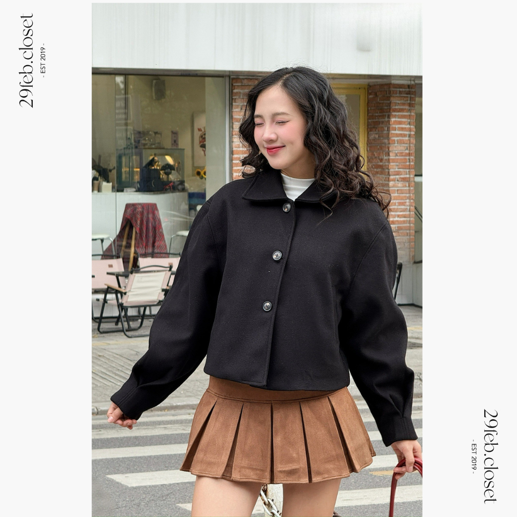 Áo Khoác Dạ Nữ Croptop Túi Chéo Trẻ Trung Mùa Thu Đông, Áo Khoác Nữ Mùa Đông Dáng Ngắn Dày Dặn - 29feb.closet - A351 | BigBuy360 - bigbuy360.vn