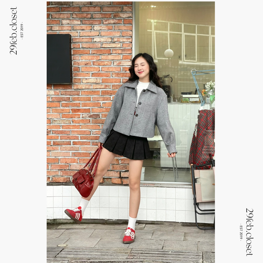 Áo Khoác Dạ Nữ Croptop Túi Chéo Trẻ Trung Mùa Thu Đông, Áo Khoác Nữ Mùa Đông Dáng Ngắn Dày Dặn - 29feb.closet - A351 | BigBuy360 - bigbuy360.vn