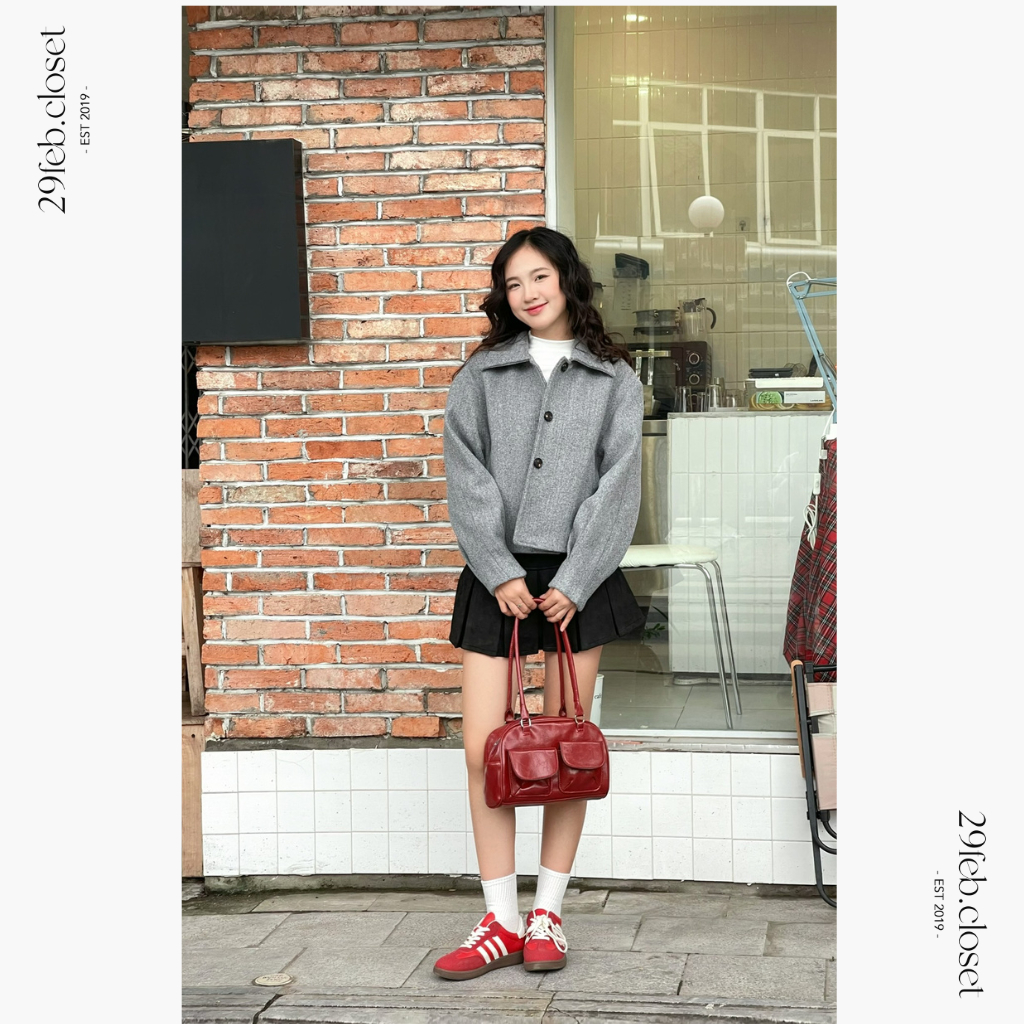 Áo Khoác Dạ Nữ Croptop Túi Chéo Trẻ Trung Mùa Thu Đông, Áo Khoác Nữ Mùa Đông Dáng Ngắn Dày Dặn - 29feb.closet - A351 | BigBuy360 - bigbuy360.vn