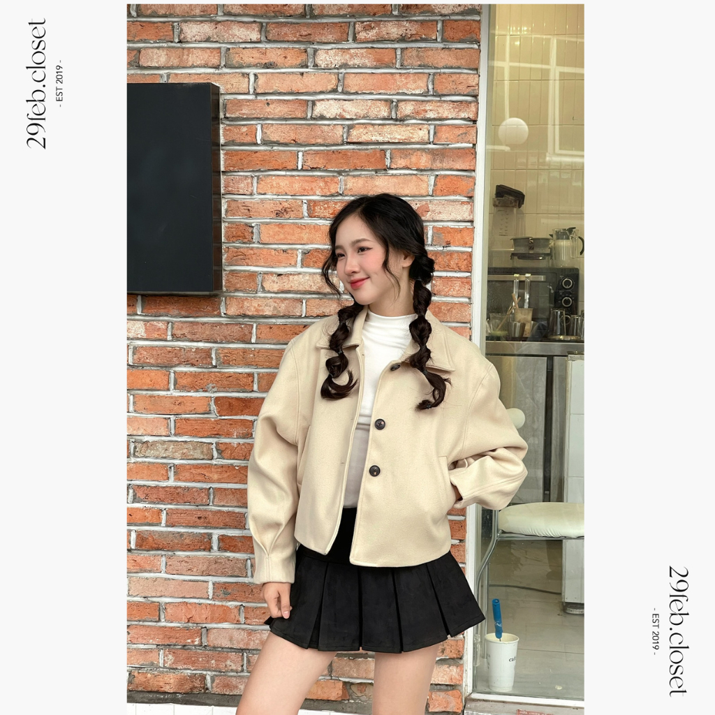 Áo Khoác Dạ Nữ Croptop Túi Chéo Trẻ Trung Mùa Thu Đông, Áo Khoác Nữ Mùa Đông Dáng Ngắn Dày Dặn - 29feb.closet - A351 | BigBuy360 - bigbuy360.vn