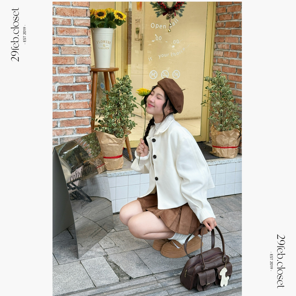 Áo Khoác Dạ Nữ Croptop Túi Chéo Trẻ Trung Mùa Thu Đông, Áo Khoác Nữ Mùa Đông Dáng Ngắn Dày Dặn - 29feb.closet - A351 | BigBuy360 - bigbuy360.vn