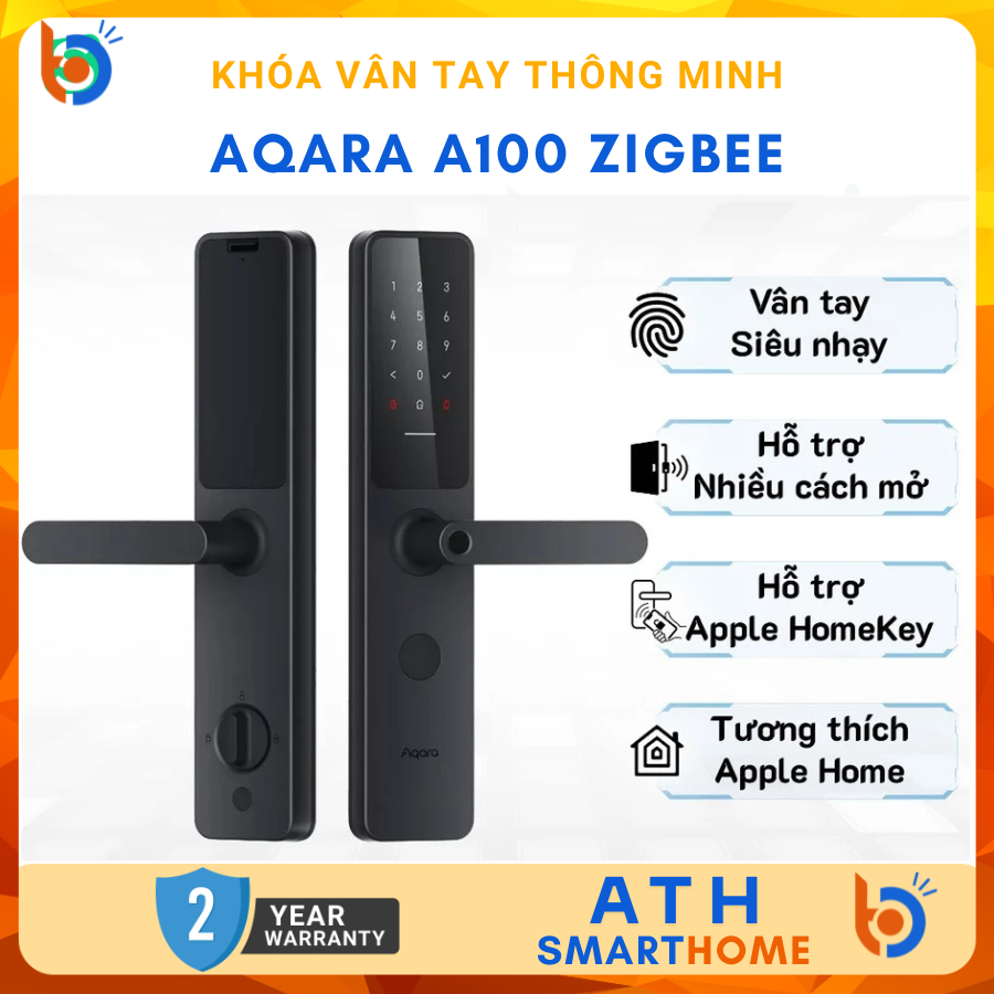 Khoá thông minh Aqara A100 Zigbee, bản Quốc tế, hỗ trợ mở cửa qua Homekit, Homekey, chìa cơ dự phòng