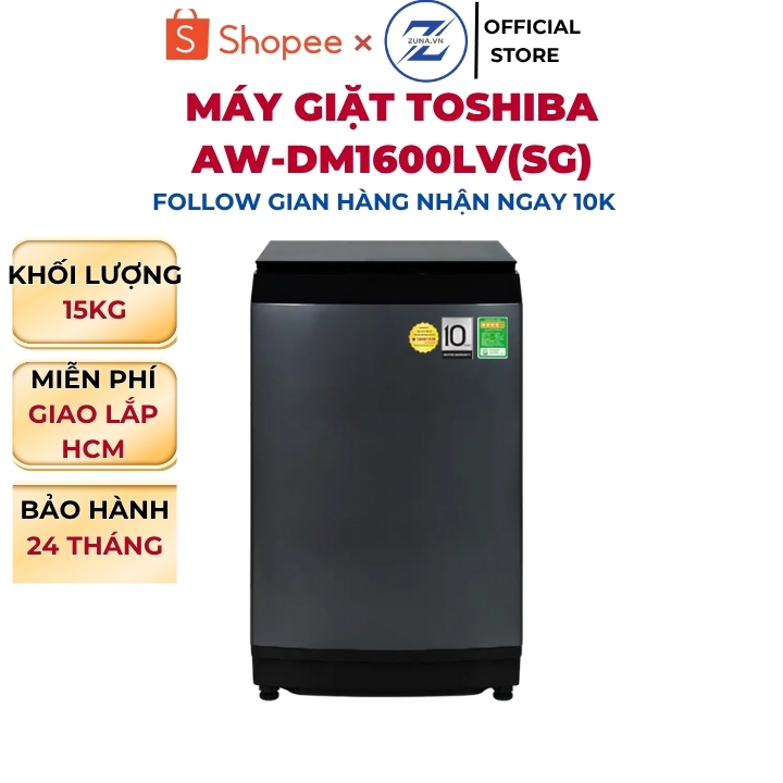 Máy giặt cửa trên Inverter Toshiba 15KG AW-DM1600LV(SG) - Bảo hành 24 tháng