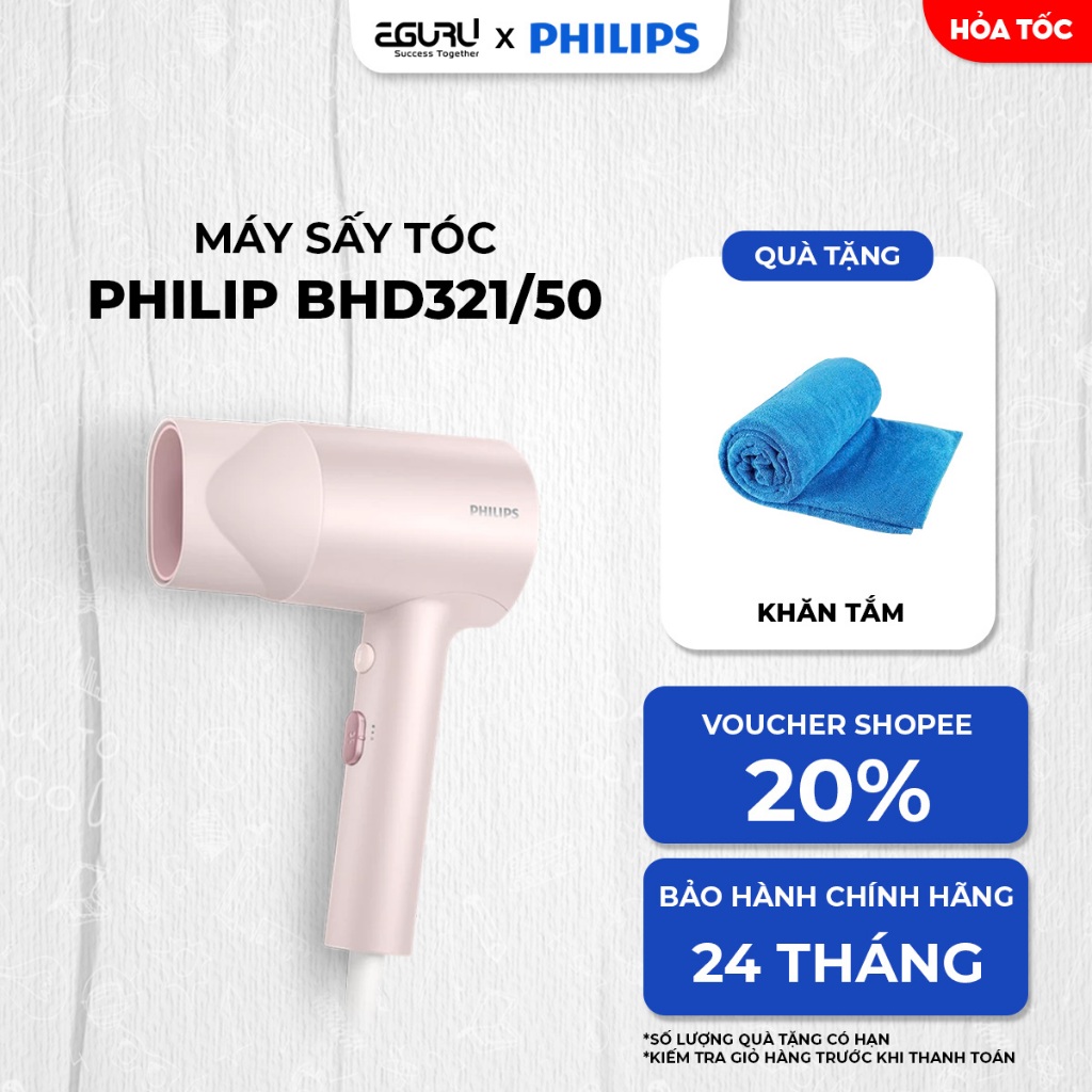 Máy sấy tóc Philips BHD321/00 - 1600W, 2 chế độ nhiệt, 2 tốc độ gió, bảo vệ chống quá nhiệt