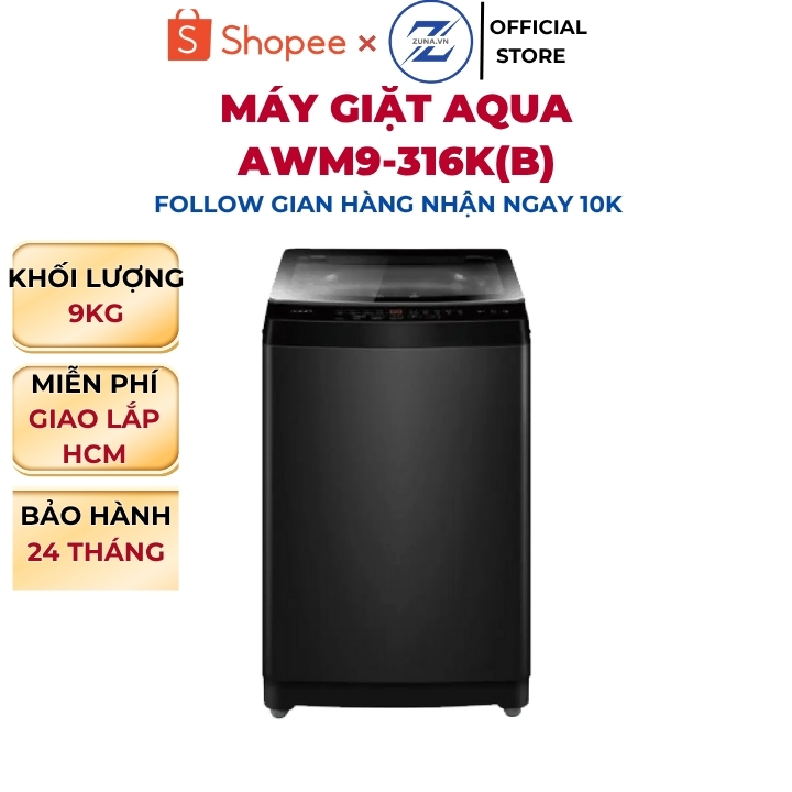 Máy giặt cửa trên Inverter Aqua 9KG AWM9-316K(B) - Bảo hành 24 tháng