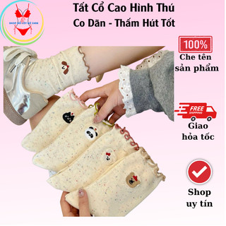  Combo 2 Đôi Tất Cổ Cao Muối Tiêu Cổ Bèo Vớ Nữ Phối Họa Tiết Hình Thú Dễ Thương Chất Cotton Co Giãn Thoáng Mát 