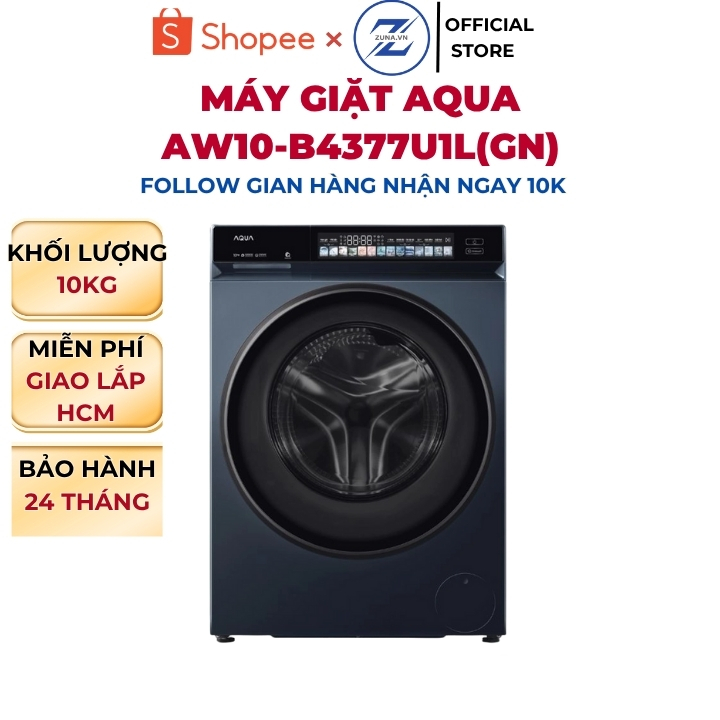 Máy giặt cửa trước Inverter Aqua 10KG AW10-B4377U1L(GN) - Bảo hành 24 tháng