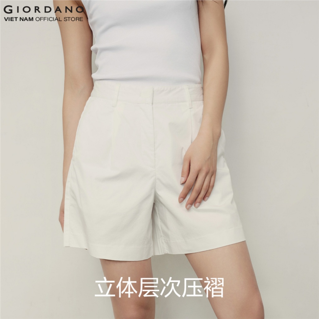 [KOREA COLLECTION] GIORDANO Quần Shorts Kaki Nữ Women's Tailored Pleated Shorts 5405514-01