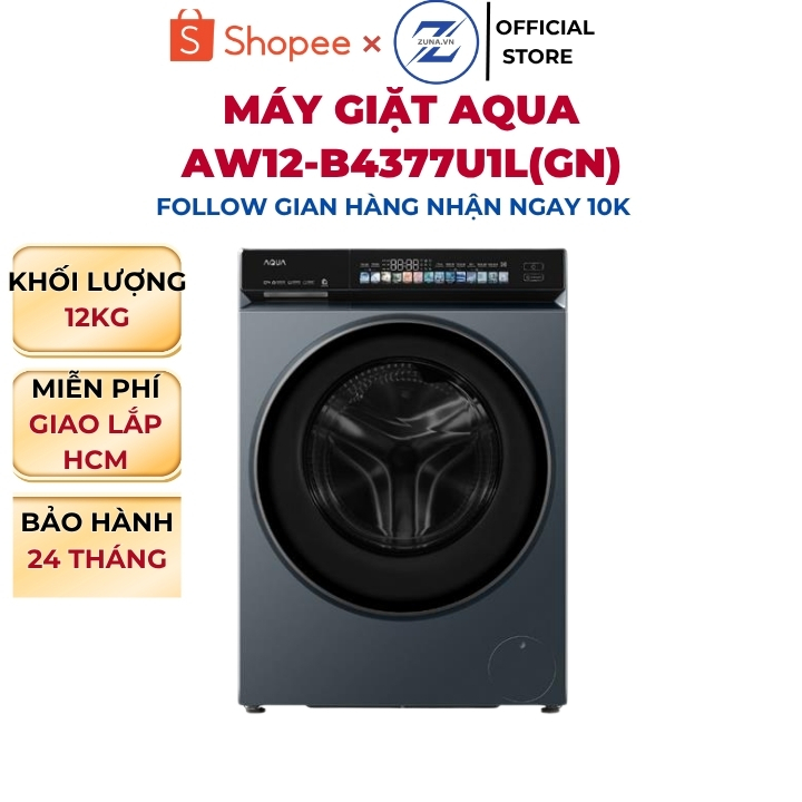 Máy giặt cửa trước Inverter Aqua 12KG AW12-B4377U1L(GN) - Bảo hành 24 tháng