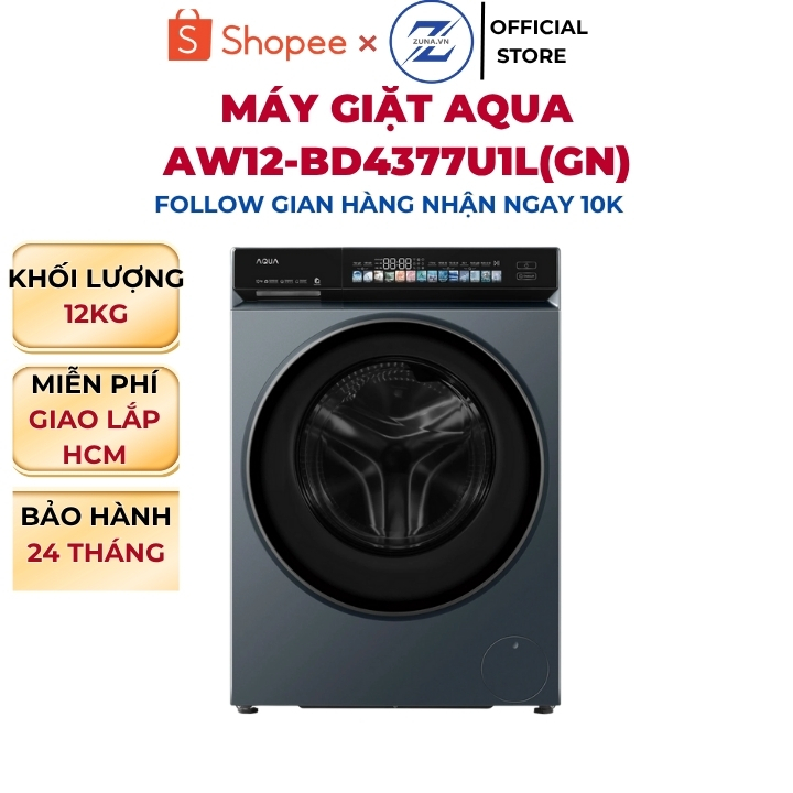 Máy giặt cửa trước Inverter Aqua 12KG AW12-BD4377U1L(GN) - Bảo hành 24 tháng