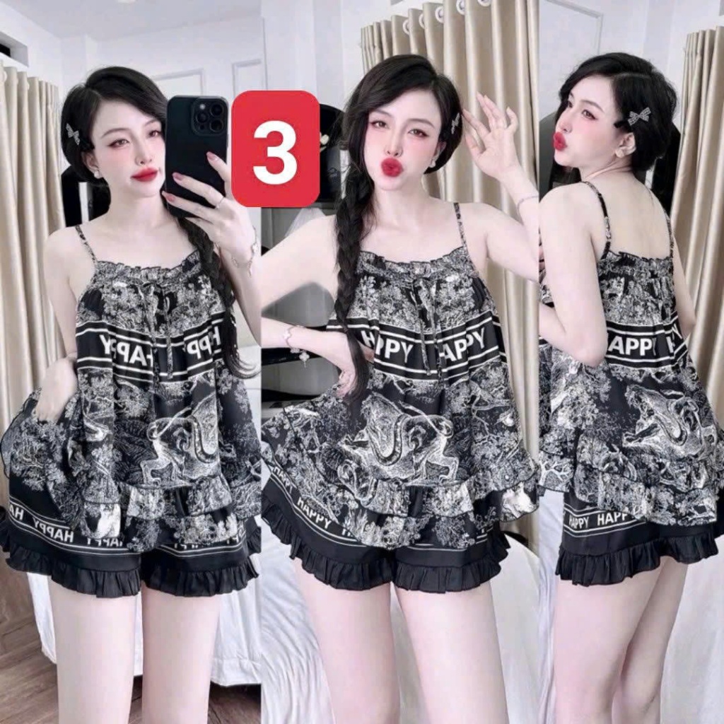 Pijama 2 Dây Lụa Latin L2 Kim Thanh - Short Bông Bèo Xếp Li Mặc Nhà Mát Mịn Họa Tiết Size 40-75kg | BigBuy360 - bigbuy360.vn