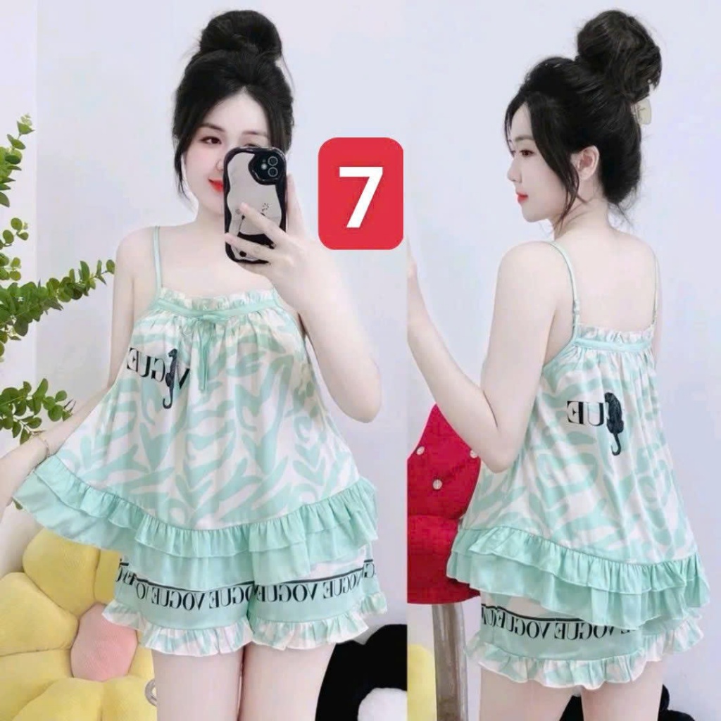 Pijama 2 Dây Lụa Latin L2 Kim Thanh - Short Bông Bèo Xếp Li Mặc Nhà Mát Mịn Họa Tiết Size 40-75kg | BigBuy360 - bigbuy360.vn