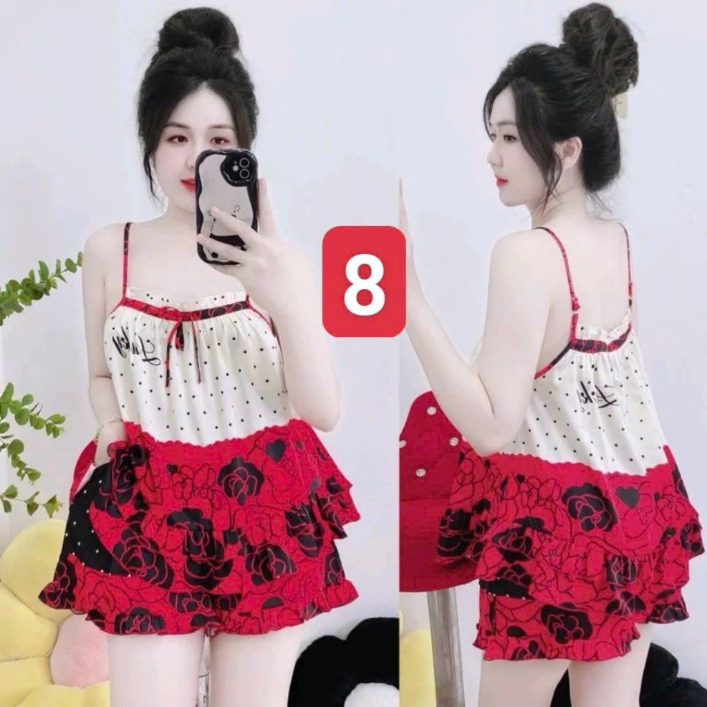 Pijama 2 Dây Lụa Latin L2 Kim Thanh - Short Bông Bèo Xếp Li Mặc Nhà Mát Mịn Họa Tiết Size 40-75kg | BigBuy360 - bigbuy360.vn