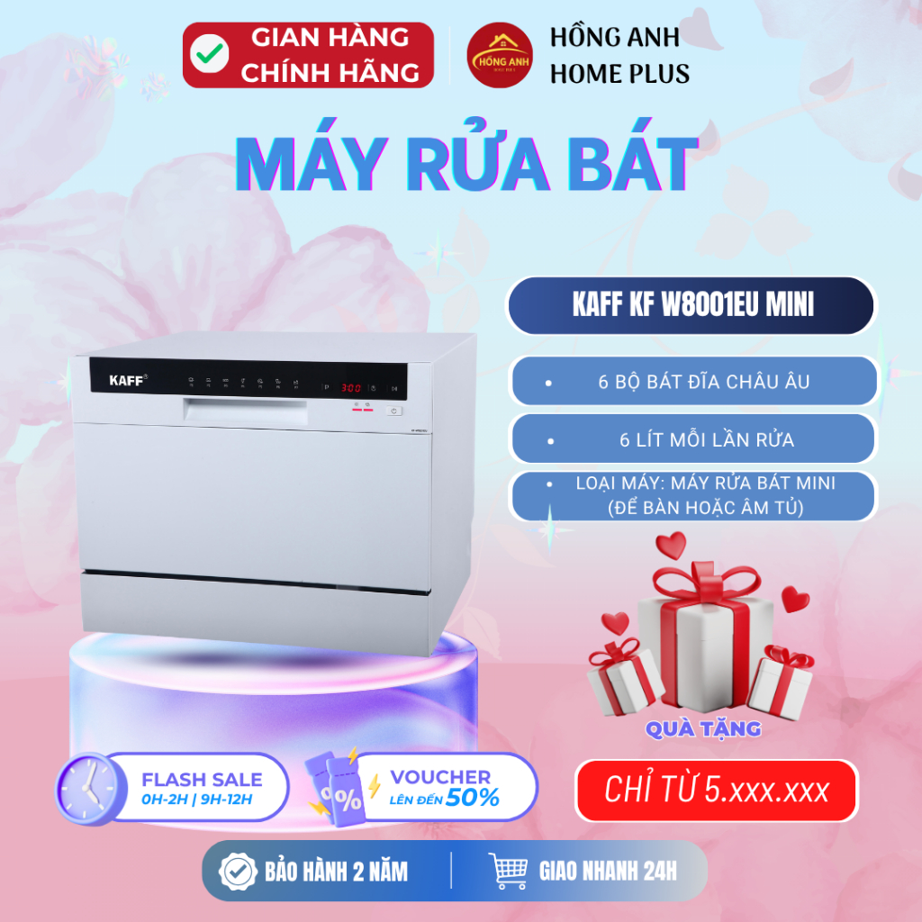 Máy rửa bát Kaff KF W8001EU mini 6 bộ châu Âu, thiết kế nhỏ gọn, tiết kiệm nước điện
