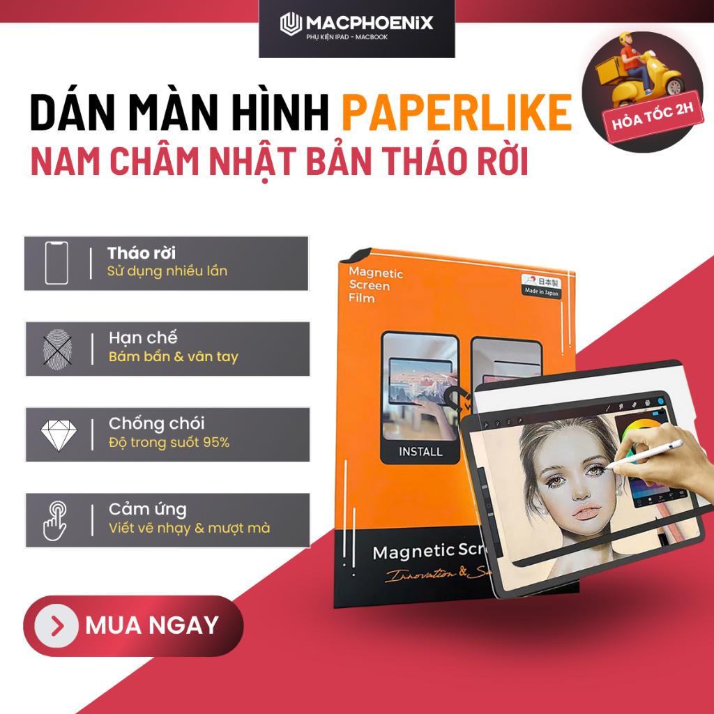 [HỎA TỐC HCM] Miếng Dán Màn Hình iPad Paperlike Nam Châm Tháo Rời, Chống Vân Tay, Chống Chói - C06