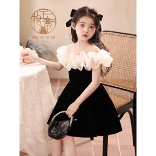  Đầm bé gái cổ bèo trắng thân nhung đen dáng ngắn xòe nhẹ nhàng dự tiệc chụp ảnh siêu xinh,cho bé gái và mẹ từ 13-56kg 