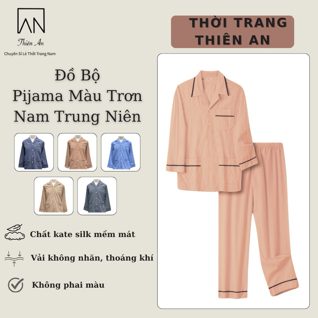 [FreeShip][Siêu Sale] Đồ bộ pijama nam trung niên màu trơn chất vải kate silk đồ bộ ngủ đồ mặc nhà cho ông cho bố